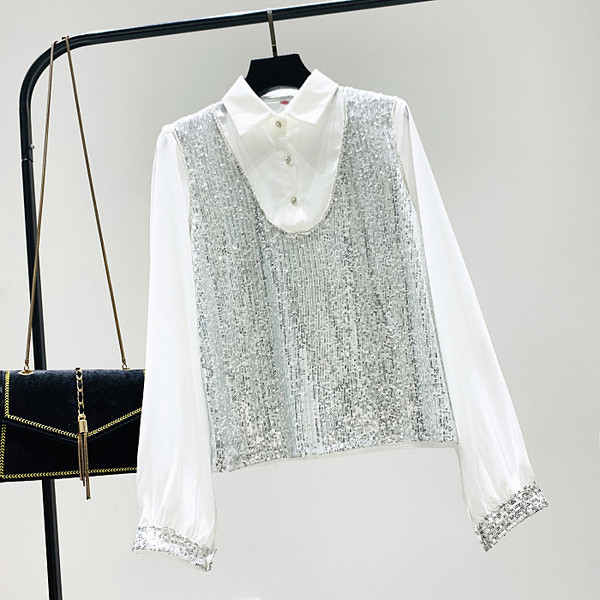 Camasa de dama model nou cu guler clasic si paiete in trei culori