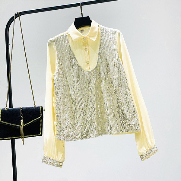 Camasa de dama model nou cu guler clasic si paiete in trei culori