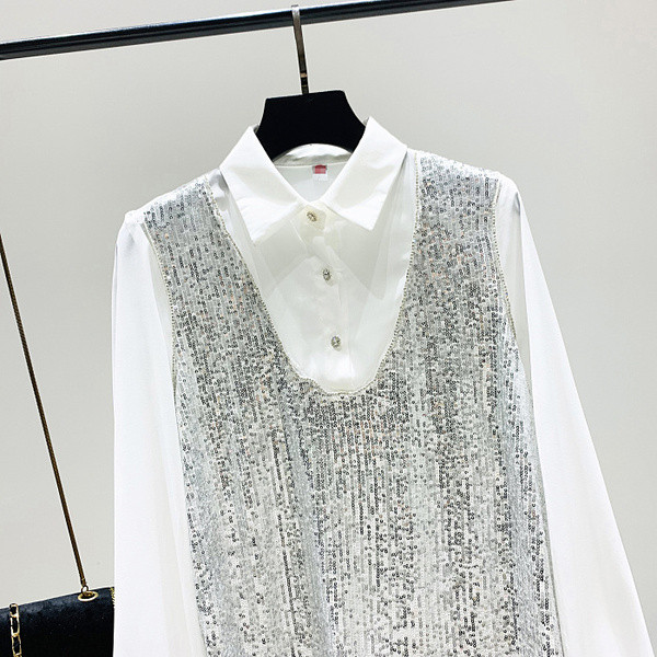 Camasa de dama model nou cu guler clasic si paiete in trei culori