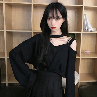 Női blúz széles ujjú, V-nyakú és nyitott váll