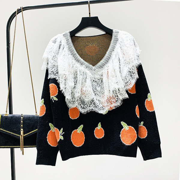 Új modell női pulóver tüll és spitz nyakkivágással több színben