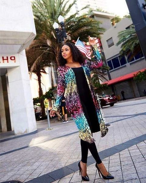 Modern női színes hosszú mellény flitterekkel