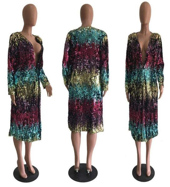 Modern női színes hosszú mellény flitterekkel