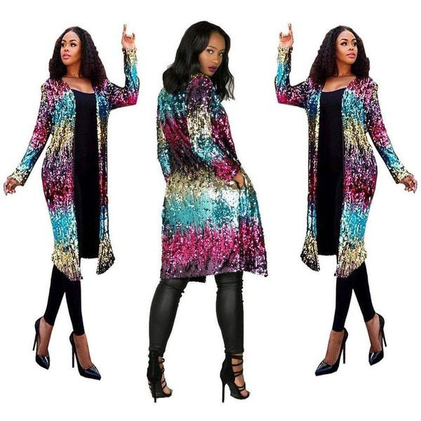 Modern női színes hosszú mellény flitterekkel