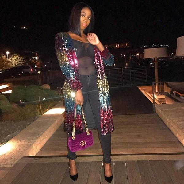 Modern női színes hosszú mellény flitterekkel