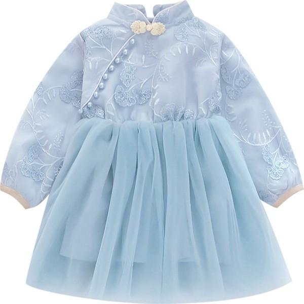 Modern gyerekruha rózsaszín és kék színben tüll és gyöngyökkel