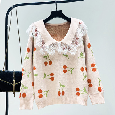 Új modell női pulóver spitz nyakkivágással és fehér, fekete, rózsaszín és kék mintával