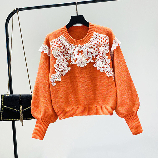 Új modell női pulóver O-nyakkal, fehér, fekete, zöld és narancs színben