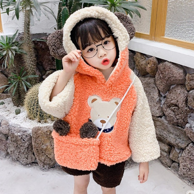 Pulover pentru fete pentru copii in doua culori cu gluga si element 3D