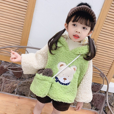 Pulover pentru fete pentru copii in doua culori cu gluga si element 3D