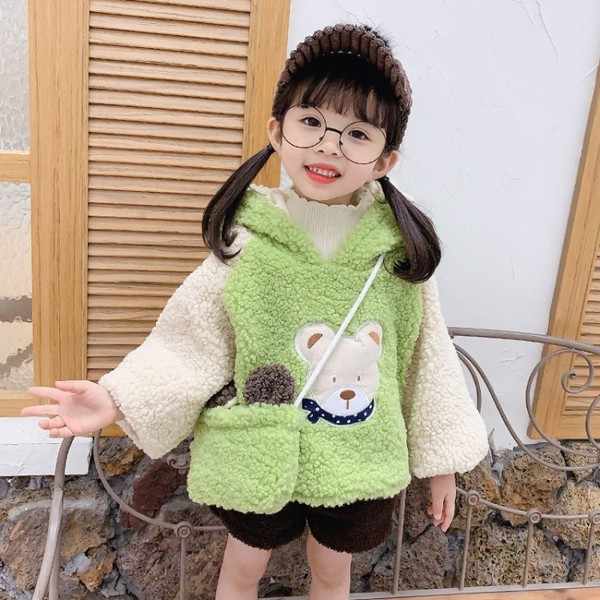 Детски пуловер за момичета в два цвята с качулка и 3D елемент