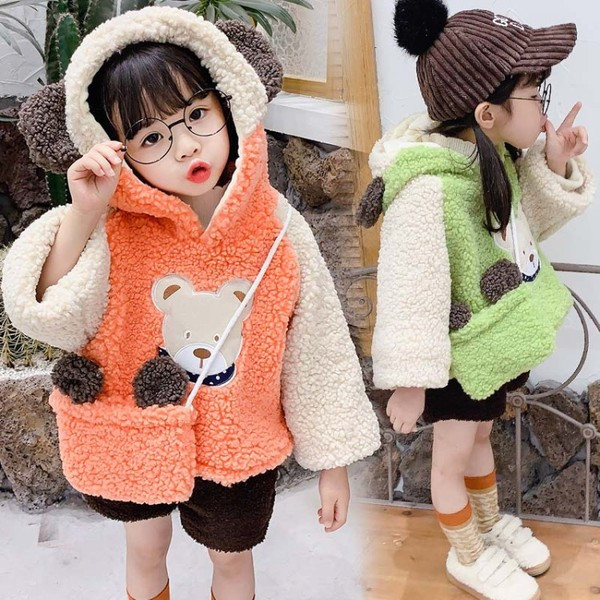 Pulover pentru fete pentru copii in doua culori cu gluga si element 3D