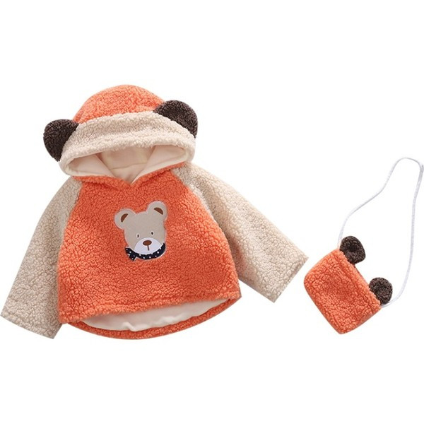 Pulover pentru fete pentru copii in doua culori cu gluga si element 3D