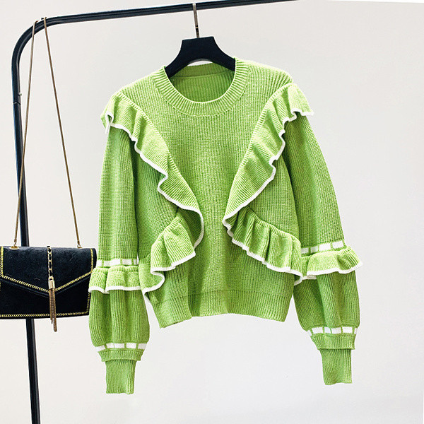 Pulover de dama actual cu maneci lungi si decolteu O in mai multe culori