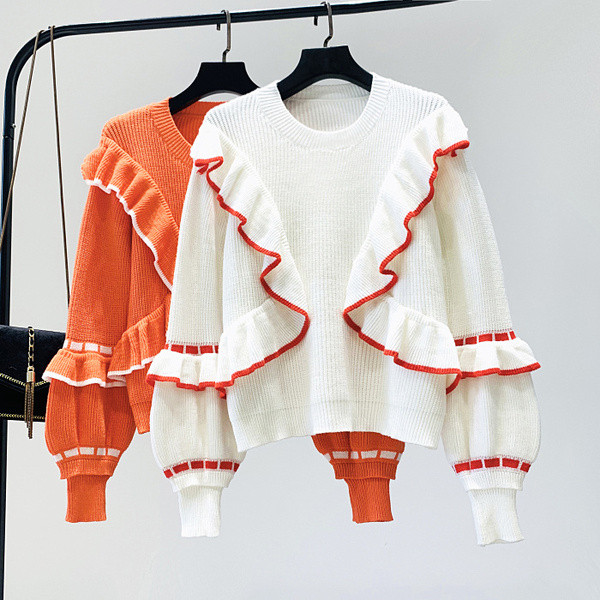 Pulover de dama actual cu maneci lungi si decolteu O in mai multe culori