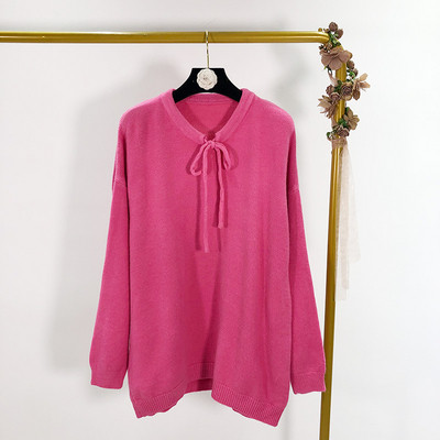 Női alkalmi pulóver ovális nyakkivágással és megkötővel, három színben