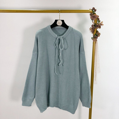 Női alkalmi pulóver ovális nyakkivágással és megkötővel, három színben