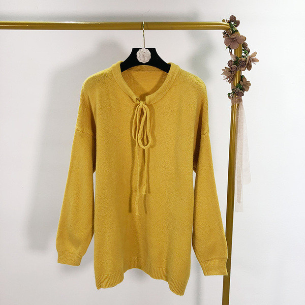 Női alkalmi pulóver ovális nyakkivágással és megkötővel, három színben