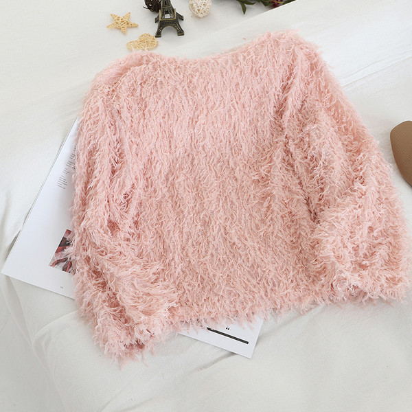 Pulover de puf de damă cu decolteu oval în patru culori