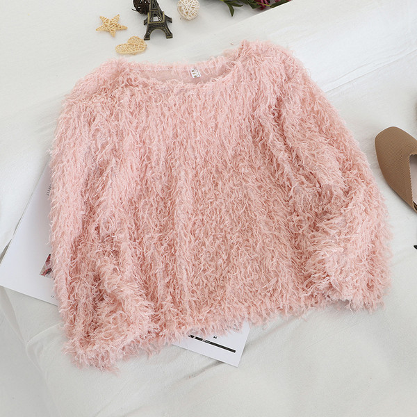 Pulover de puf de damă cu decolteu oval în patru culori