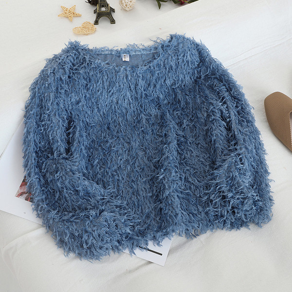 Pulover de puf de damă cu decolteu oval în patru culori