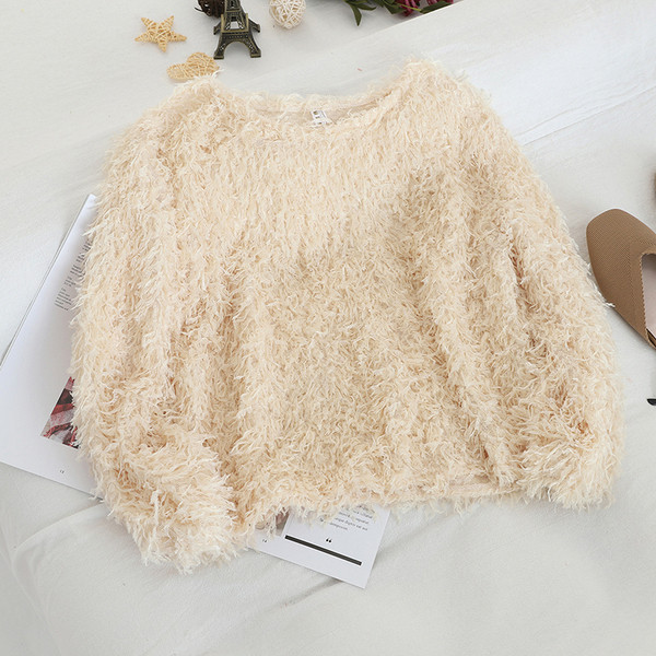 Pulover de puf de damă cu decolteu oval în patru culori