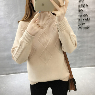 Модерен дамски  пуловер с висока яка в няколко цвята