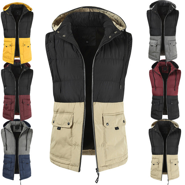 Zsebekkel és kapucnival ellátott férfi mellény több színben