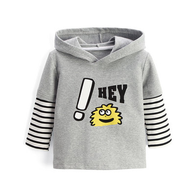 Gyerek blúz fiúknak szürke színben kapucnival és rátéttel