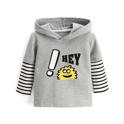 Gyerek blúz fiúknak szürke színben kapucnival és rátéttel
