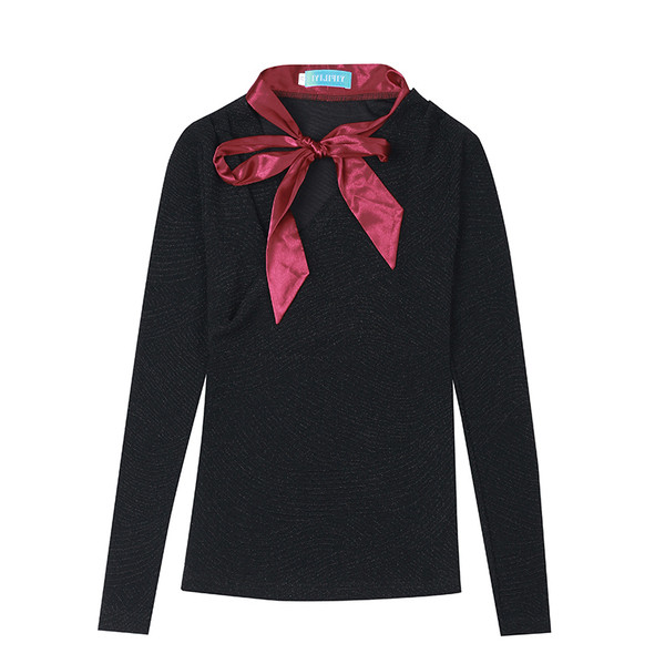 Női blúz két színben V-nyakú és hosszú ujjú