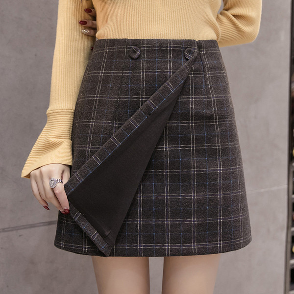 Γυναικεία καρό φούστα - παντελόνι σεμαύρα, γκρι και καφέ χρώμα