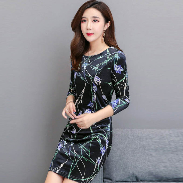 Rochie moderna de dama in negru cu motive florale