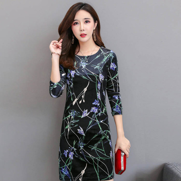 Rochie moderna de dama in negru cu motive florale