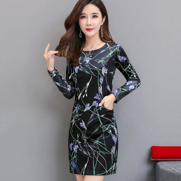 Rochie moderna de dama in negru cu motive florale