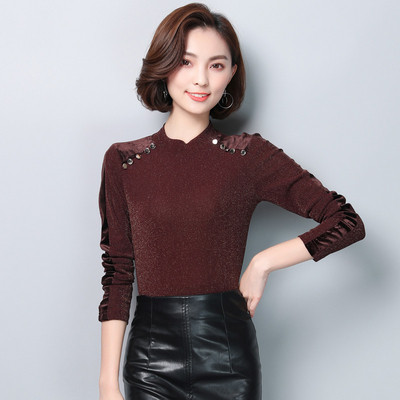 Μοντέρνα γυναικεία μπλούζα σε τρία χρώματα με κουμπιά και μακρύ μανίκι