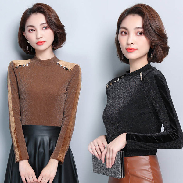 Μοντέρνα γυναικεία μπλούζα σε τρία χρώματα με κουμπιά και μακρύ μανίκι