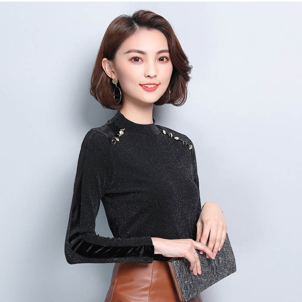 Μοντέρνα γυναικεία μπλούζα σε τρία χρώματα με κουμπιά και μακρύ μανίκι