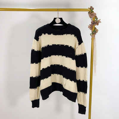 Pulover casual cu dungi in doua culori cu maneci lungi