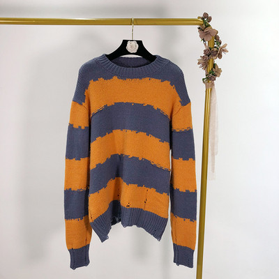 Pulover casual cu dungi in doua culori cu maneci lungi