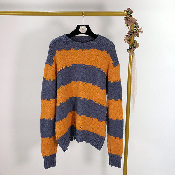 Pulover casual cu dungi in doua culori cu maneci lungi