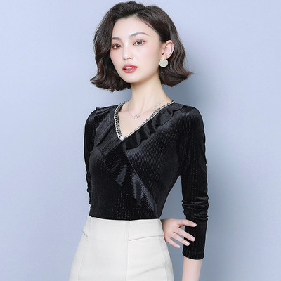 Bluza de dama actuala in doua culori cu pietre si decolteu in V