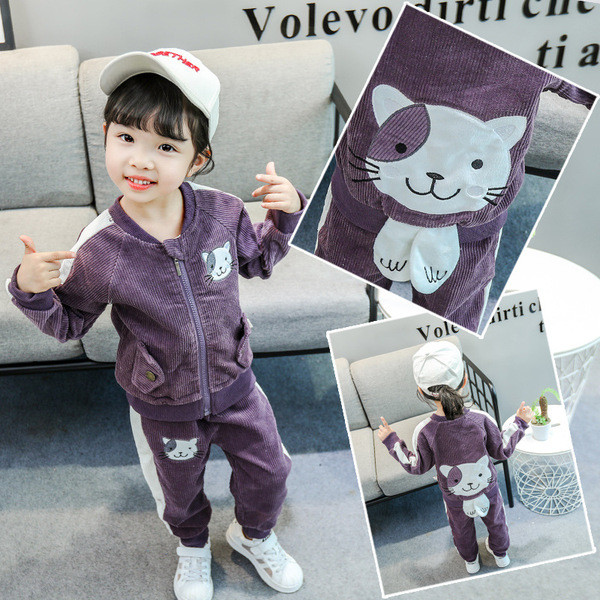 Set copii model nou din doua piese pentru fete in roz si mov