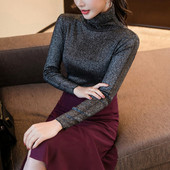 Bluza de dama in negru si gri cu efect stralucitor si guler polo