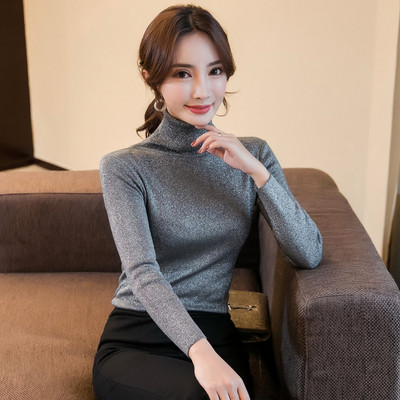 Bluza de dama in negru si gri cu efect stralucitor si guler polo