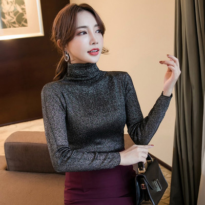 Bluza de dama in negru si gri cu efect stralucitor si guler polo