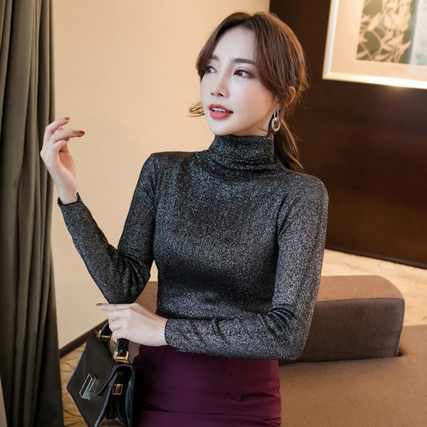 Bluza de dama in negru si gri cu efect stralucitor si guler polo