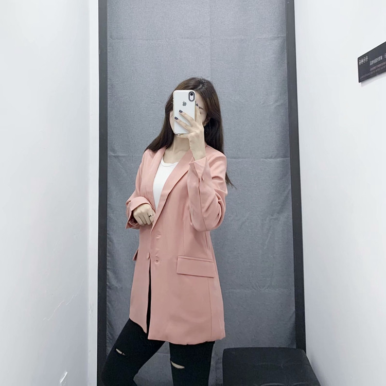 Jachetă lungă casual cu nasturi și mâneci lungi în culoarea roz