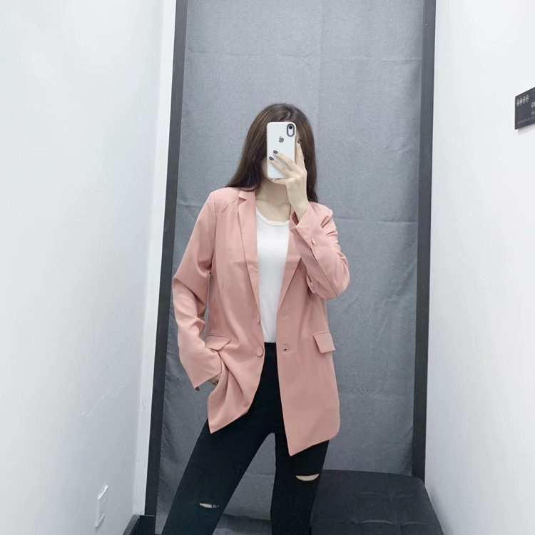 Jachetă lungă casual cu nasturi și mâneci lungi în culoarea roz