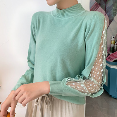 Μοντέρνο γυναικείο πουλόβερ  με μανίκια δαντέλας σε διάφορα χρώματα